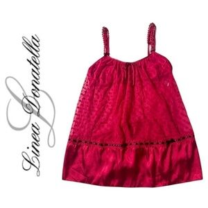 LINEA DONATELLA Entice Me Red Dot Semi Sheer Chemise Lace Bra Cami Women's M